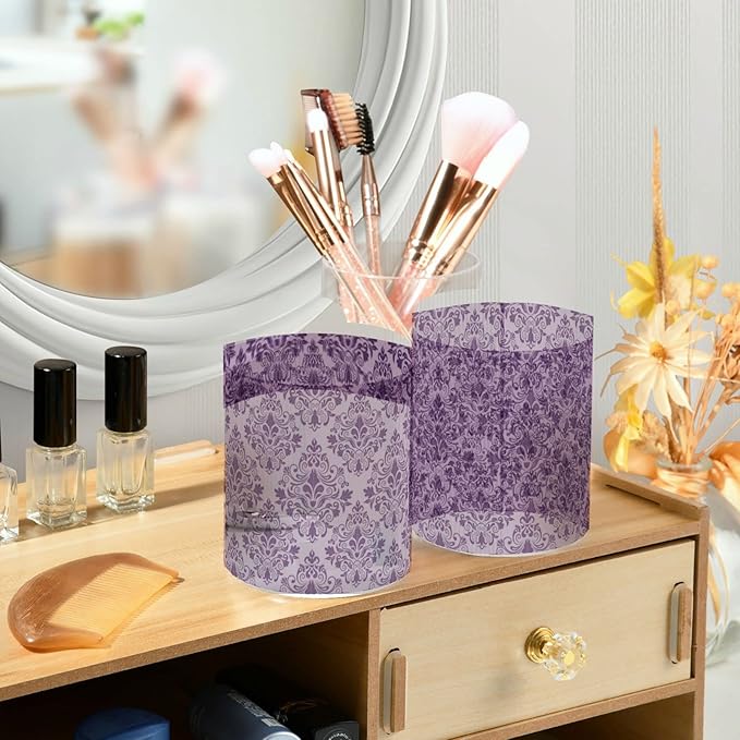 MNSRUU 4 Pack Qtip Holder Organizer Dispenser Purple Morden Floral Bathroom Containers Bathroom Vanity Storage Canister Apothecary Jars for Cotton Swabs/Pads/Floss