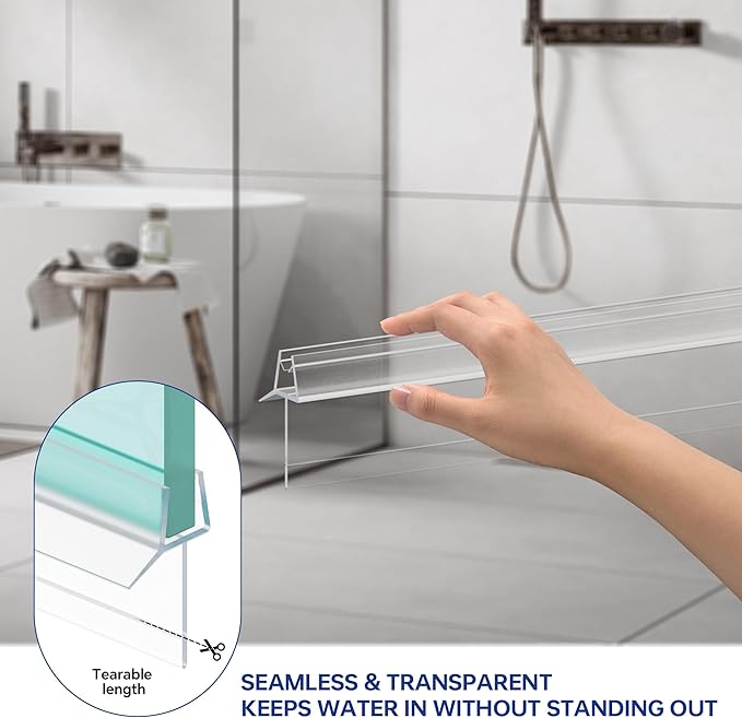 2-Pack Frameless Shower Door Bottom Seal (1/4" X 39") Clear Glass Seal Strip Shower Door Sweep - Stop Shower Leaks