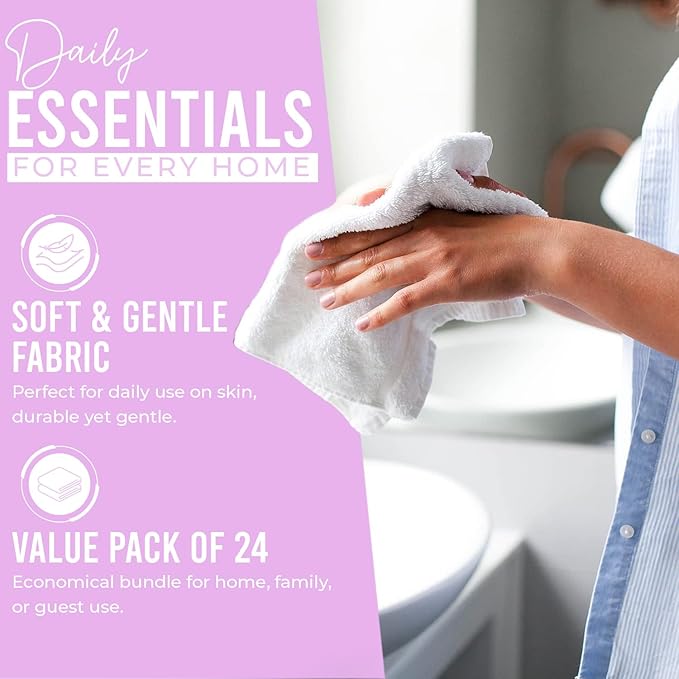 DAN RIVER 24 Pack Wash Cloths for Showering [12x12] - 100% Cotton Washcloths Premium Quality Flannel Face Cloths for Bathroom, Highly Absorbent and Soft Feel Wash Clothes, Lavendar