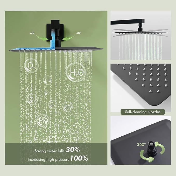 Shower Faucets Sets Shower System with Body Jets, Bostingner 10" Rain Shower Head with 2 In 1 Handheld Spray and 4 Jets, Wall Mounted All Metal 3 Way Shower Set with Valve and Trim Kit, Matte Black