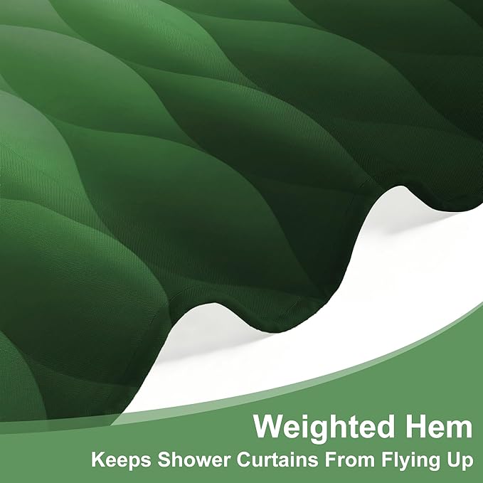 Green Ombre Shower Curtain, Modern Geometric Shower Curtain Set, Washable Polyester Fabric for Bathroom, Weighted Hem, 72 x 72 inch