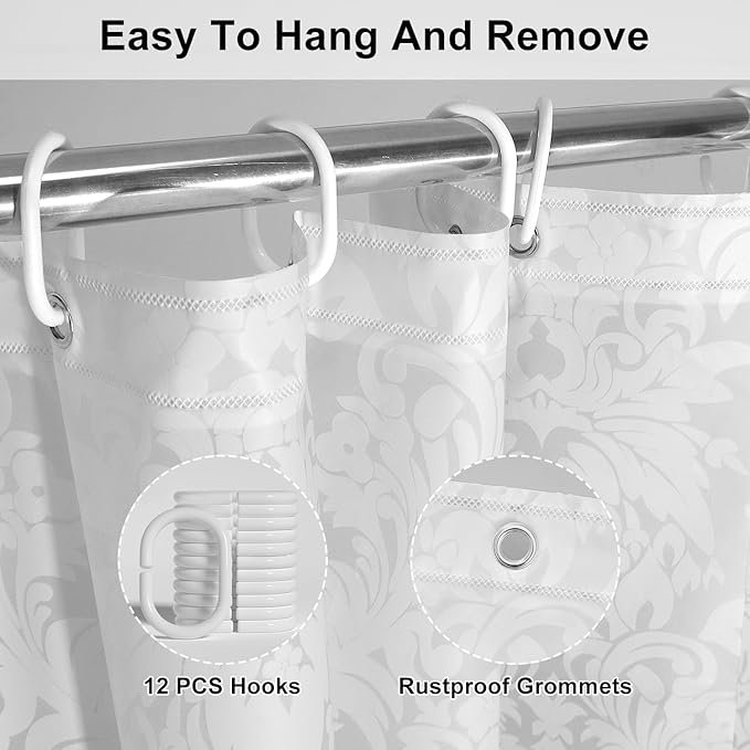 PEVA Shower Curtain, 72 x 72 Water Repellent Premium Bathroom Shower Curtain with 3 Magnetic Weights for Shower Stall, Bathtubs (White Flowers)