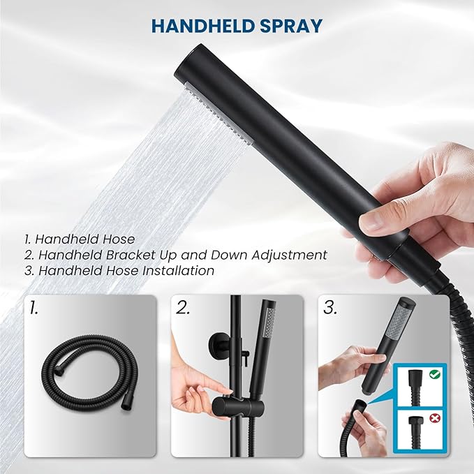 gotonovo Outdoor Shower Fixtures SUS304 Stainless Steel Rain Shower Kit Faucet High Pressure Wall Mount 2 Dual Function 8 Inch Showerhead and Handheld Spray Combo, Double Cross Handle, Matte Black