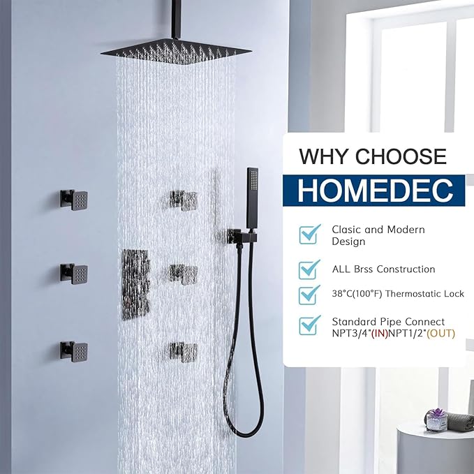 HOMEDEC Brass 3 Way Shower Diverter Valve, Thermostatic 3 Handle Control Shower Mixing Valve Trim Kit Replacement, Rough In, Oil Rubbed Bronze