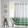 Extra Long Green and White Striped Shower Curtain 72x84 Inches, Waterproof Fabric with Modern Gradient Lines, 12 Rustproof Grommets & Weighted Hem