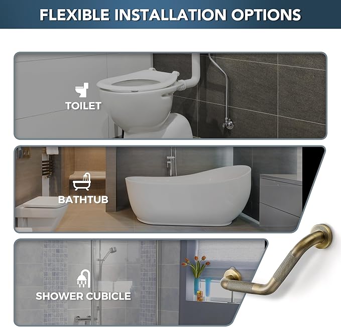 Grab Bars for Bathtubs and Showers- 1-1/4 x 16 Angled Shower Grab Bar for Seniors Knurled Stainless Steel Handicap Grab Bars for Wall (Antique Bronze, 1 Pack)