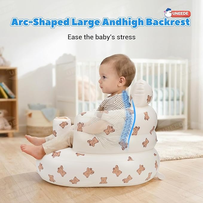 UNEEDE Inflatable Baby Seat for 3 Months & Up, Infant Floor Chair for Sitting Up with Built in Air Pump, Lightweight Travel Baby Bath Seat for Home, Camping, Beach & Outdoor