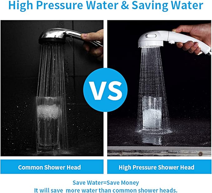 KAIYING High Pressure Handheld Shower Head with ON/OFF Pause Switch, 3 Spray Modes Shower Wand with Shut Off Button, Removable Camper Shower Head with Hose and Adjustable Angle Bracket (White)