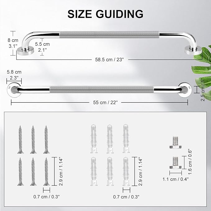 supregear Grab Bars for Bathtubs and Showers, Anti Slip Bathroom Grab Bars for Seniors, 304 Stainless Steel Safety Shower Handle, Toilet Handicap Elderly Assist Bathroom Wall Handle, 22 inch