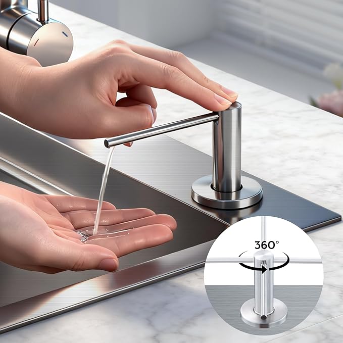 GAPPO Soap Dispenser for Kitchen Sink, Built in Sink Soap Dispenser, Brushed Nickel Stainless Steel Pump Head, Lotion Dispenser with Refillable 17 OZ Bottle
