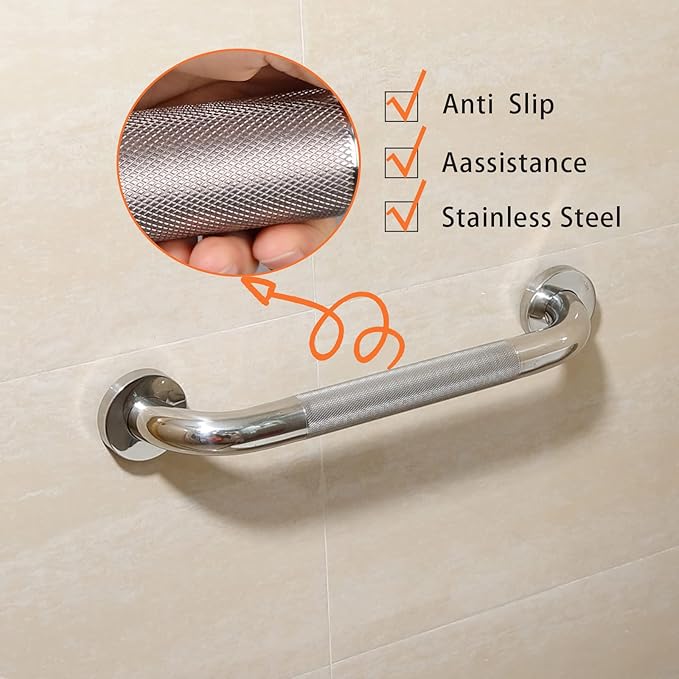 Shower Grab Bar, 2 Pack 12 Inch Bathroom Grab Bar, 304 Stainless Steel 1.25" Diameter Anti-Slip Handicap Grab Bar Support Shower Rail Senior Handrail Shower Safety Bar Handle