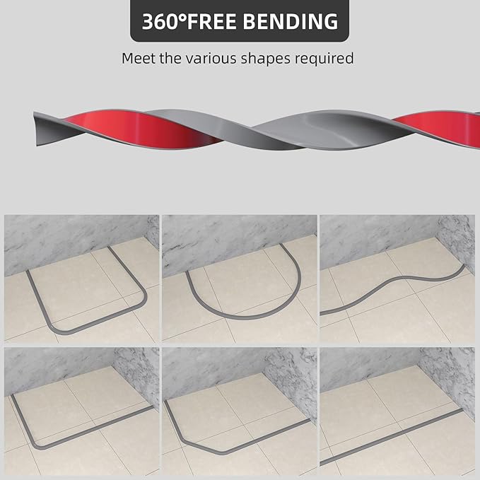 98Inch Collapsible Shower Threshold Water Dam Barrier, Self Adhesive Silicone Waterproof Shower Barrier Water Strip Dam for The Gap Between the Shower Kitchen Countertop Sink and Cooktop