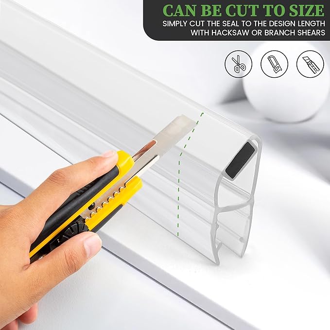 Bathroom Shower Glass Door Side Seal Strips, Length 78 Inch 2PCS Transparent PVC Door Side Seall Strips with Magnetic Stripe for 3/8" (10MM) Thick Framless Glass Panel