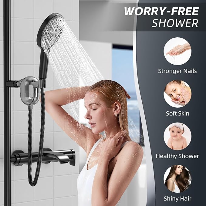 Hard Water Shower Head Filter - 25-Stage Aluminum, Easy Install, Removes Chlorine/Metals for Healthier Skin & Hair
