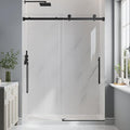 Frameless Glass Shower Door, 49-54" W x 76" H Sliding Frameless Shower Door, 1/4''(6mm) SGCC Tempered Glass,Explosion-Proof Film Nano Coating,Stainless Steel Hardware, Matte Black