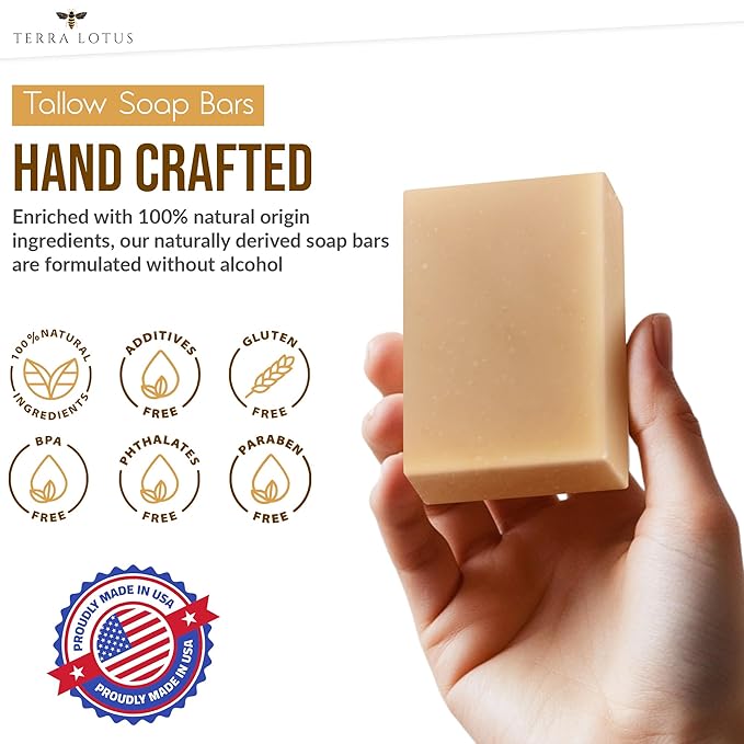Organic Tallow Soap with Organic Castor Oil & Raw Honey - Relief for Dark Spots, Acne Marks, Hydrating & Nourishing - 3 Pack (Citrus)