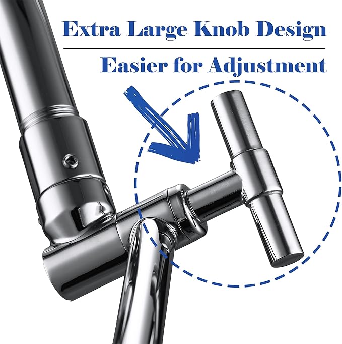 Chrome Shower Arm Extension - 13'' Adjustable Height & Range, Universal Connector, Locking Nuts