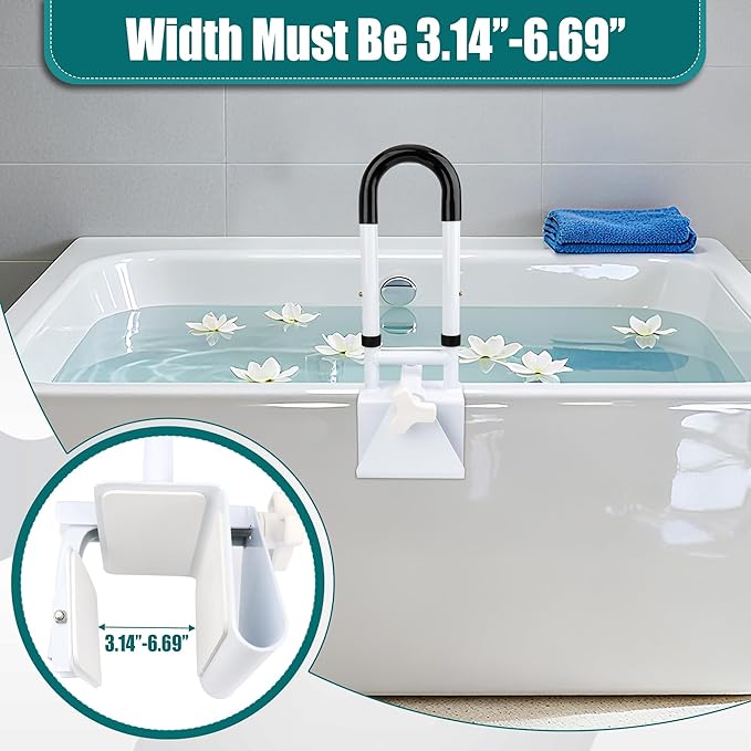 Adjustable Bathtub Safety Rail, Bathtub Safety Rail, Supports 300 lbs, Coolrunner Bathroom Safety Bars with Non-Slip Grip, Assistance Bathtub Handle Clamp for Elderly Bath Support