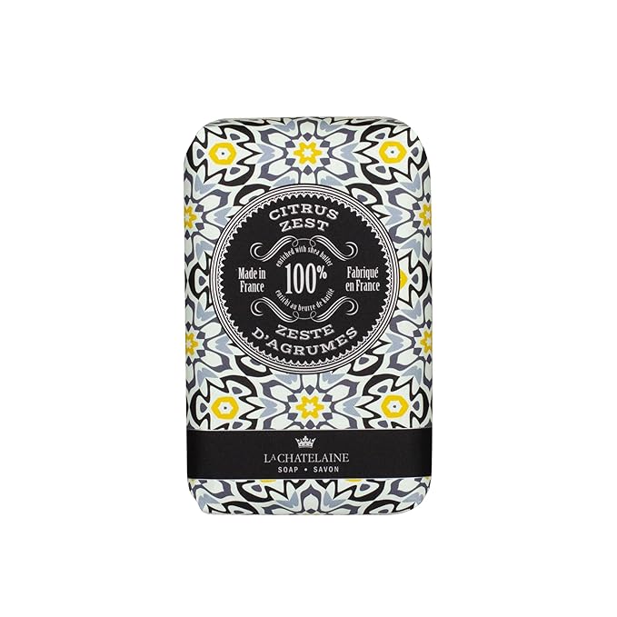 La Chatelaine Soap Supply Tin Gift Set |Unisex, Men, Women| Plant-based shea butter bar soaps | Made in France | Natural and Organic | Large soap bars | Set of 6, 8.8 oz./250g bars - Red Mosaic