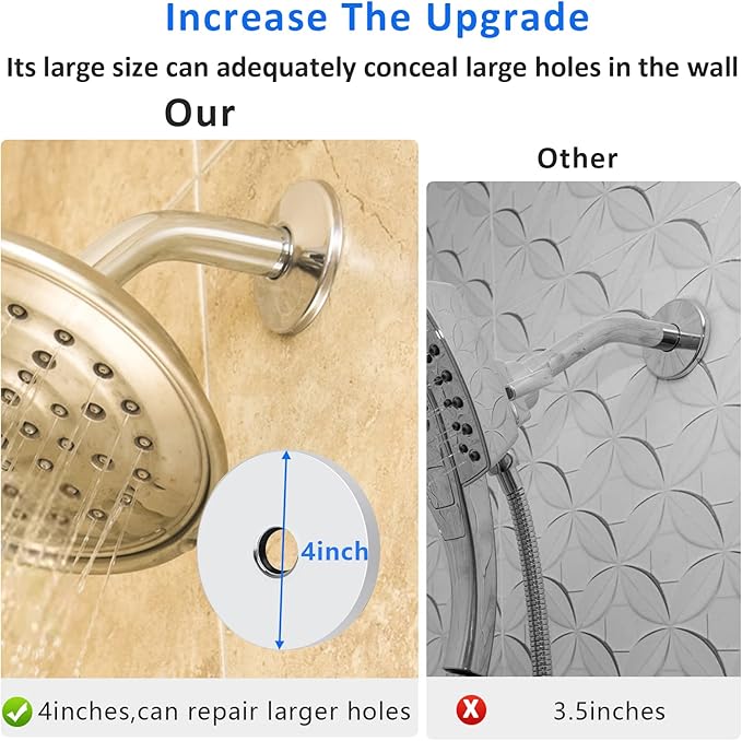 4 Inch Shower Arm Flange Oversized Plumbing Cover Plates, Universal Extra Large Replacement Escutcheon Cover Plate for Covering Gaps, Holes, Fits All Standard 1/2" Pipes, Chrome（1 PACK）
