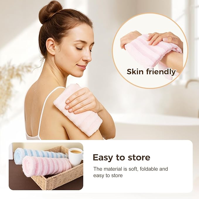 Exfoliating Shower Towel, 2026 Upgraded Exfoliating Washcloth, Body Back Scrubber for Shower, Long Scrub Towel for Women Men Full Body Exfoliator (Pink)