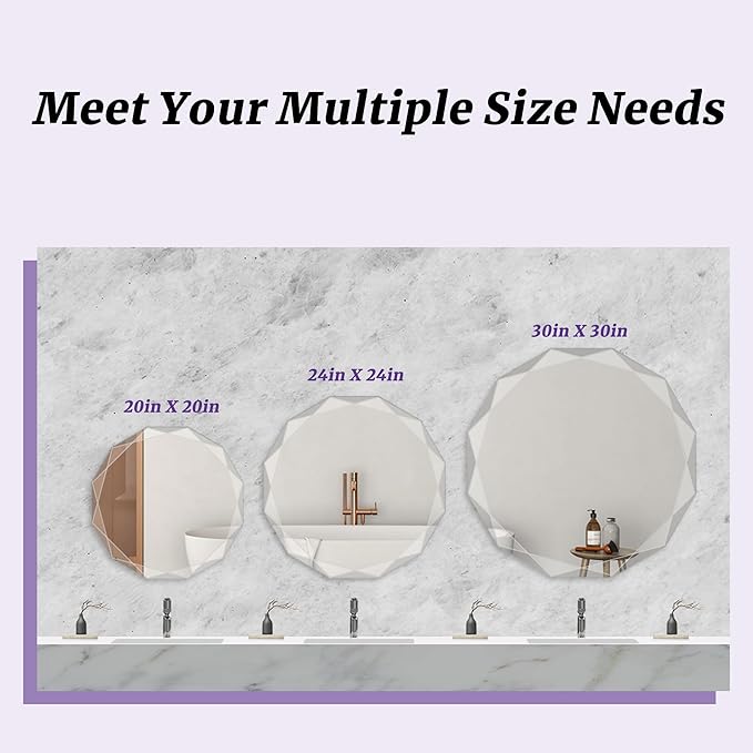 Bathroom Mirror for Wall, 20" x 20" Oval Bathroom Vanity Mirror, Beveled Edge Frameless Wall Mount Vanity Mirror, Wall Decorative Irregular Beveled Edge