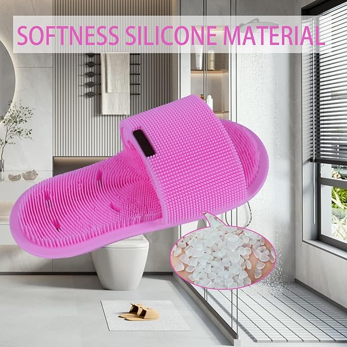 Shower Foot Scrubber with Non-Slip Suction Cups, Silicone Bristle Shower Foot Cleaning Brush Slipper for Spa Massager Exfoliating Dead Skin Remover (1 PCS) (Pink)