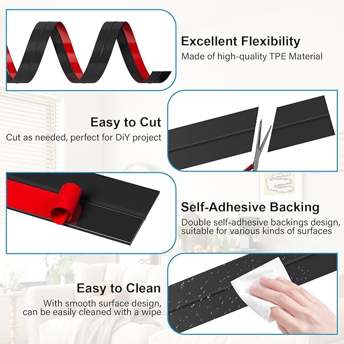 20FT Weather Stripping Door Seal - 2" Silicone Door Draft Seal Tape for Gaps Under Door Weatherstripping Sweep Stopper for Bottom of Shower Door/Sliding Glass Door