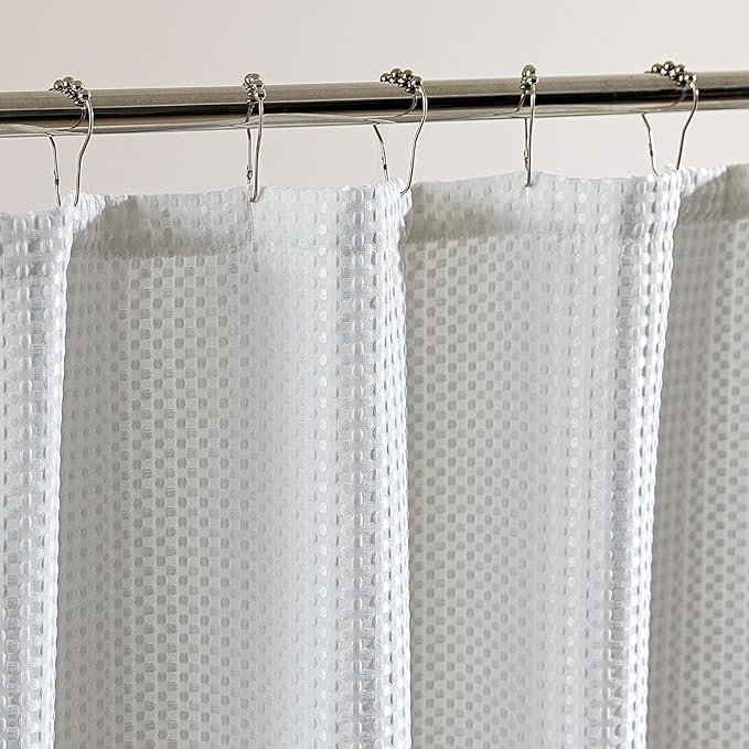 SLEEP ZONE Shower Curtain Liner, Waffle Shower Curtains for Bathroom, Heavy Duty Thick Fabric Shower Curtains - 285GSM Luxury Weighted Polyester Bath Curtain, 72" × 74" (Pure White)