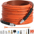 Sewer Jetter Kit for Pressure Washer 50FT,5800psi Drain Cleaner Hose 1/4 Inch Npt Corner, with 5 Sewer Jetting Nozzles Sealing Tape Pearl Corsage Pin Spanner Glove Drain Snake