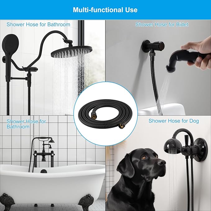 Hibbent All Metal Shower Hose, 90 Inch Stainless Steel Extra Long Shower Hose Replacement, Anti-Twist Flexible Bathroom Handheld Shower Head Hose Extension with Brass Insert & Nut, Matte Black