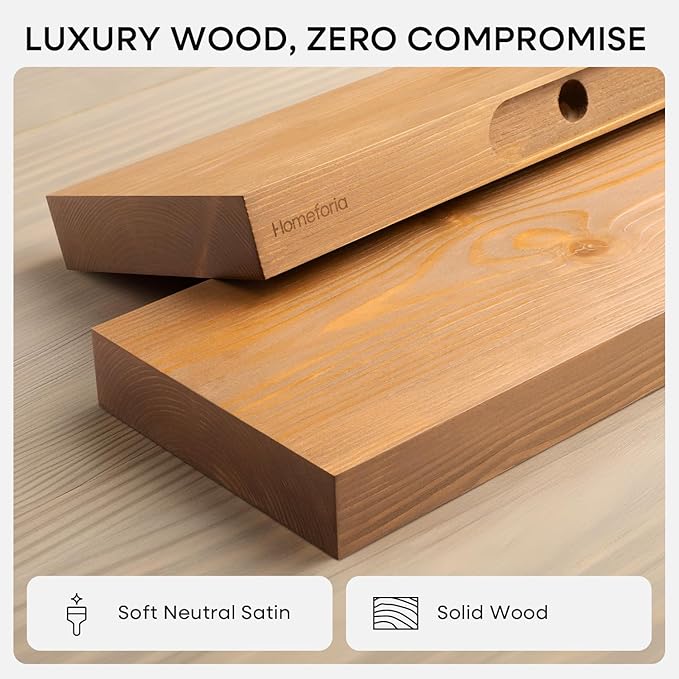 Homeforia 24 inch Golden Oak Floating Shelf, High End Solid Real Wood 24inch Small Floating Shelves for Wall Mounted, Oak Wooden 24in Floating Shelves, Heavy Duty Bracket, 24 X 6.5 X 1.75 in, Set of 2