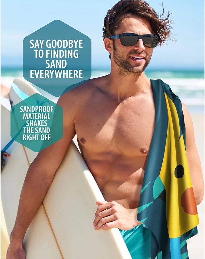 VENTURE 4TH Microfiber Beach Towel: Quick-Dry, Compact, Sand-Free, Absorbent, Sandproof and Lightweight - Perfect for Camping, Beach, and Roadtrips (Striped Seahorse Design | 35x78 inches)
