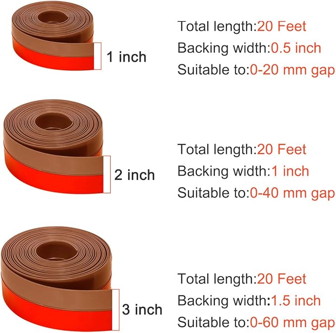 Silicone Weather Stripping 1 inch Width 20 Feet Length, Seal for Door Under Bottom, Gap, Side, Glass Shower Door, Sliding Door,Windows, Brown