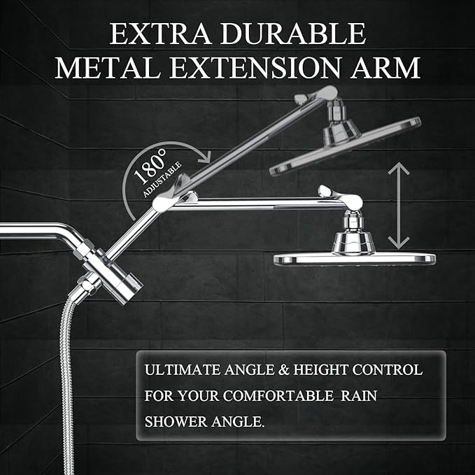 Veken 14" Wide Rain Shower Head with Handheld, High Pressure Handheld Shower Heads with Multi Spray Modes, Rainfall Combo with Metal Extension Arm,Detachable Dual Shower, Extra Long Hose,Silver Chrome