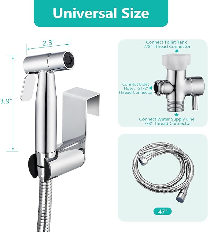 BARROCK Chrome Handheld Bidet Sprayer for Toilet,Stainless Steel Baby Cloth Diaper Jet Spray Kit,Bathroom Toilet Bidet Attachment Set with Adjustable Water Pressure for Bathing Pets and Feminine Wash