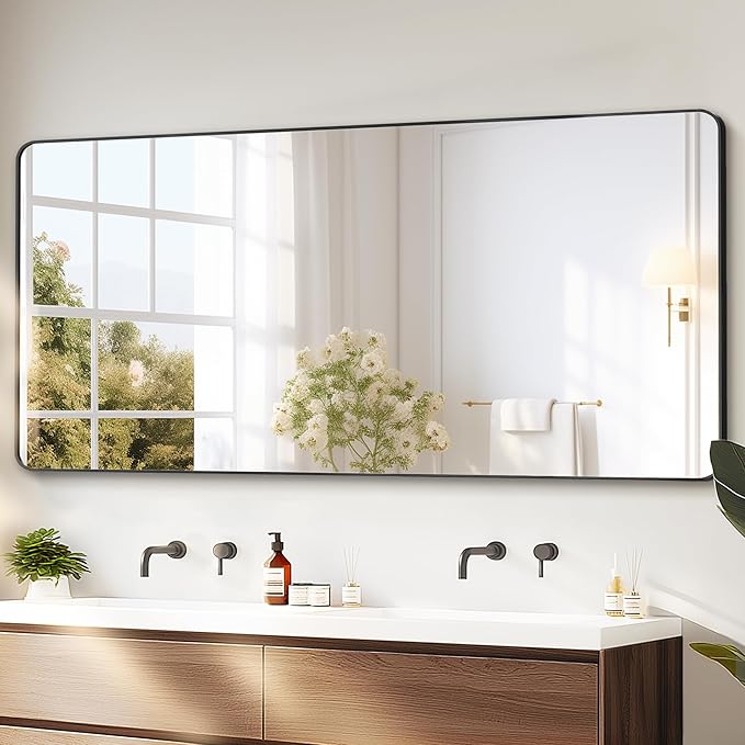 Delma Bathroom Vanity Mirror, Black Framed Bathroom Mirror for Over Sink, High-Definition Bathroom Mirror, Versatile Bathroom Vanity Mirror, Hangs Horizontally or Vertically(30x60, Black)