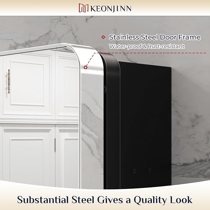 Keonjinn 20 x 26 Inch Chrome Recessed Medicine Cabinets, Mirrored Bathroom Medicine Cabinet, Elegant Silver Stainless Steel Framed, Adjustable Shelves, in Wall or Surface Mount, Soft Closing, Modern