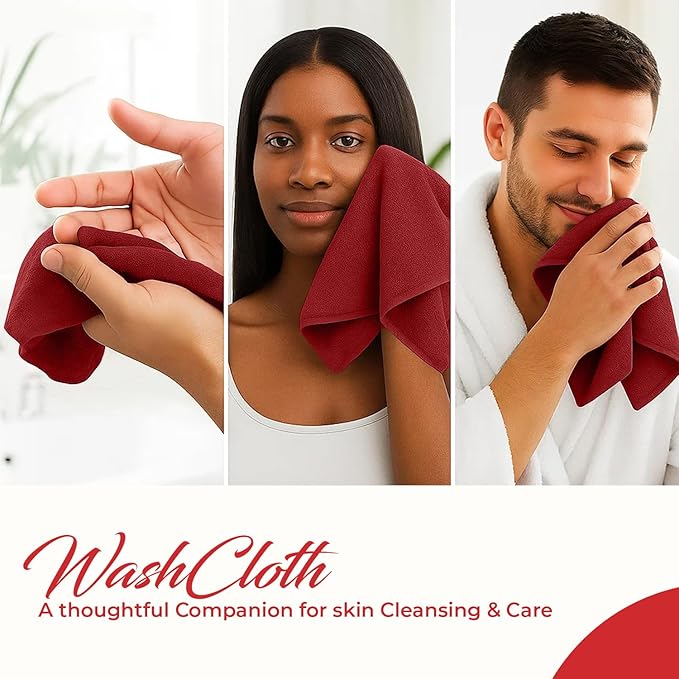 RIVERSIDE 12 Pack Washcloths - 12x12 Inches, 400 GSM, 100% Ring-Spun Cotton - Soft, Absorbent & Durable Face and Body Towels - for Bathroom, Spa, Gym, Makeup Removal & Everyday Use - Red