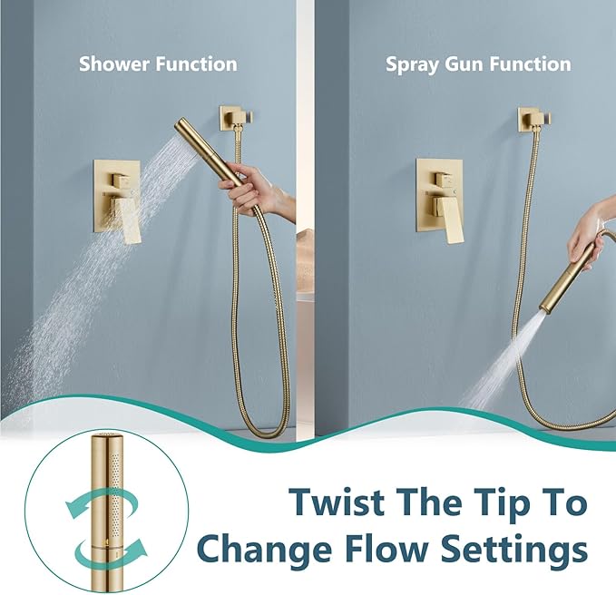 Aolemi Shower System with Rainfall Shower Head and Handheld Wall Mount,High Pressure Shower Faucet Set Fixture Combo with 2 in 1 Handheld Spray Rough-in Valve,12 Inch Shower Head Brushed Gold
