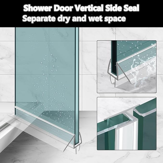 Shower Door Bottom&Side Seal Set 3PCS, 78" (1981mm) Length H-Type PVC Strip for 1/2" (12mm) Thick Frameless Glass Door, to Stop Water Leaks