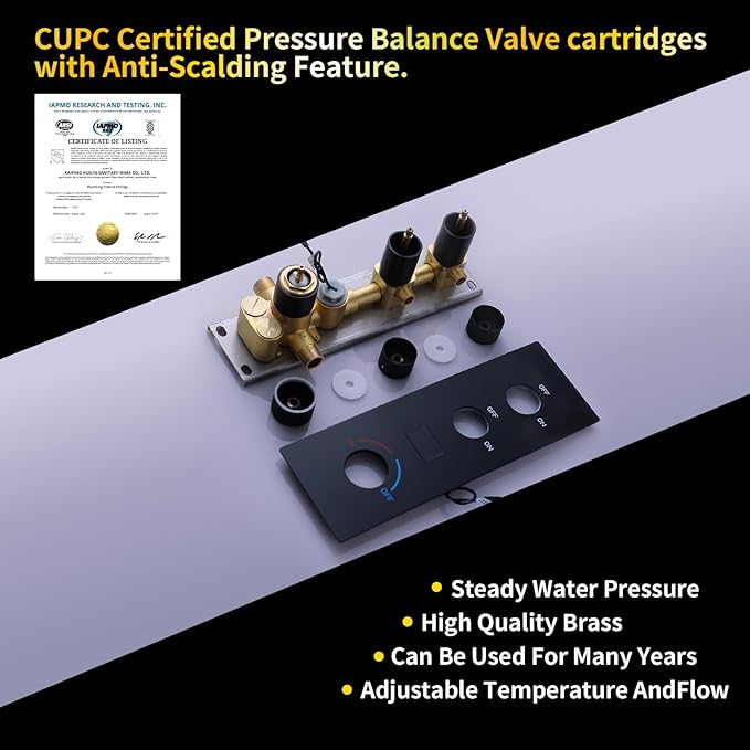 AYIVG 2 Way Pressure Balance Shower Diverter Mixing Valve Kit Digital Display Temperature Shower Valve Brass Matte Black Shower Rough-in Mixer Valve Concealed Shower Flow Control Replacement Valve