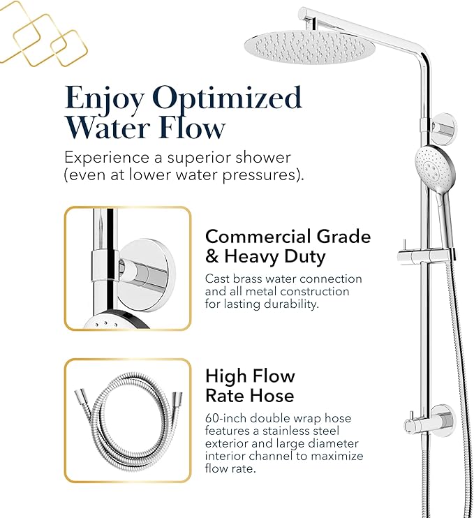 BATH ROYALE Rain Shower Head & Detachable Handheld Spray Combo, Easy Install & 3 Spray Modes, Matte Black