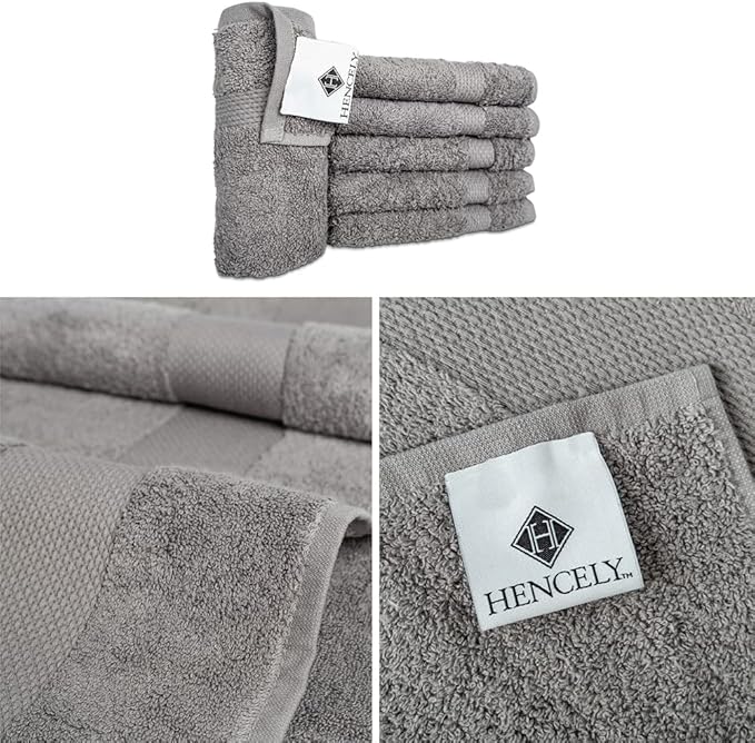 Hencely Premium 6-Pack Washcloths 12x12 Inches Soft Turkish Cotton High Absorbent and Quick Dry Dishtowel for Kitchen and Bath (Wash Cloth 6 Pack, Gray)