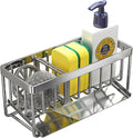 Sink Caddy Sponge Holder for Kitchen, 18/8 Stainless Steel Self Drain Tray, Soap holder with Divider(Silver)