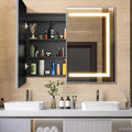 APRILSOUL 40X32 Inch Silver Bathroom Medicine Cabinet with Mirror, Recessed or Surface Lighted Medicine Cabinet with 3 Colors Temperature, Dimmable Light