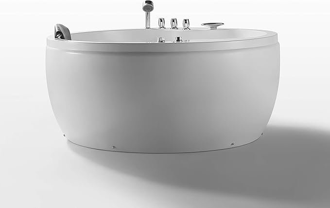 Empava 59 in. Acrylic Freestanding Whirlpool Bathtub - Hydromassage Round Jetted Soaking Tub with Right Side Drain - Waterfall Faucet , White