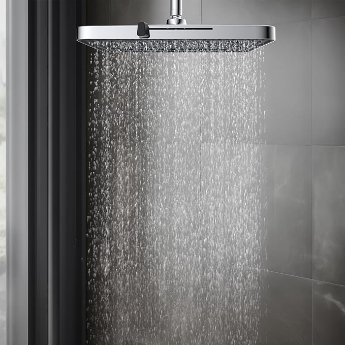 Hibbent 5 Spray Modes Shower Head, 13'' High Pressure Rain Shower Head, Large Rainfall Showerhead for Bathroom, High Flow Waterfall Fixed Showerheads with Adjustable Swivel Ball Joint, Chrome