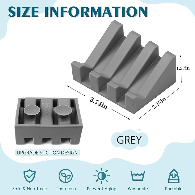 Silicone Soap Dish with Drain, Upgrade Double Suction Cups at The Bottom for Anti-Slip and Stability, Soap Dish Shower Waterfall Bar Soap Holder Tray with Drain Soap Holder (4, Grey)