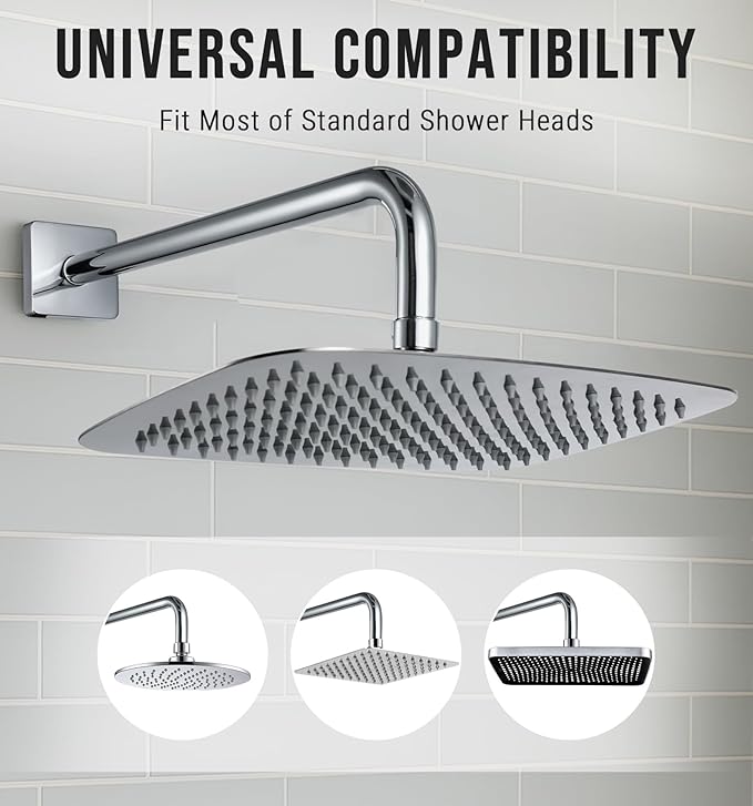 G-Promise All Metal 15.2-Inch Shower Arm with Flange, Wall-Mounted Stainless Steel 90 Degree Shower Extension Pipe Replacement for Fixed Shower Heads, Chrome